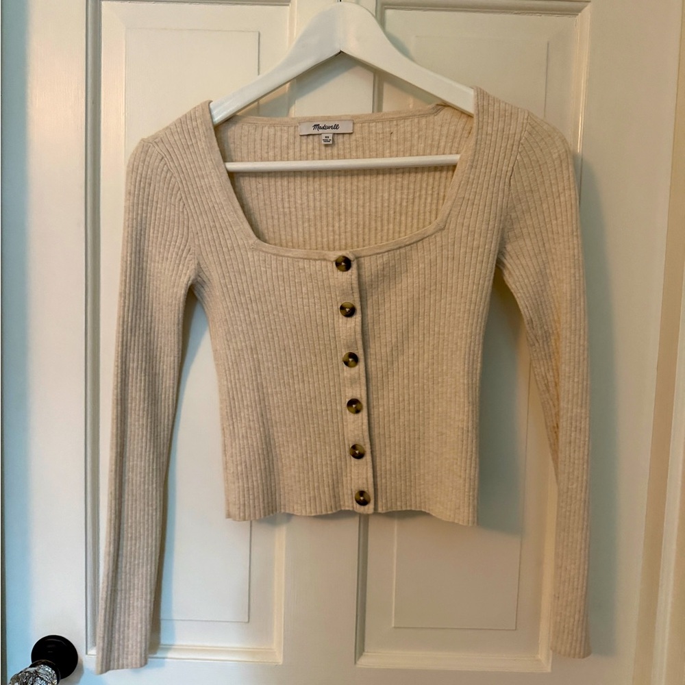 Madewell Cream Square-Neck Knit Top Xs